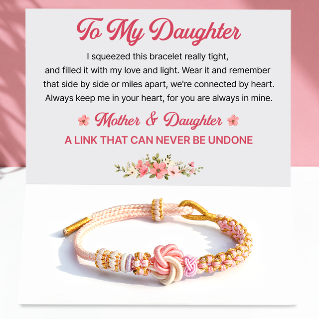 Photo of Peach Blossom Knot Bracelet and its message card