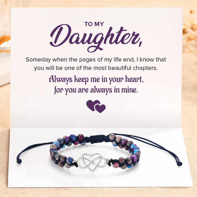 To My Daughter, Always In My Heart Beads Bracelet card message and design