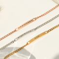 rose gold, silver, and gold Custom Message Chain Bracelets on plain white background