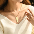 model wearing gold Minimalist Morse Code Necklace