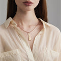 model wearing gold Minimalist Morse Code Necklace