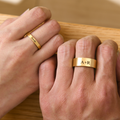 couple wearing the gold set of Personalized Initials Couple Ring