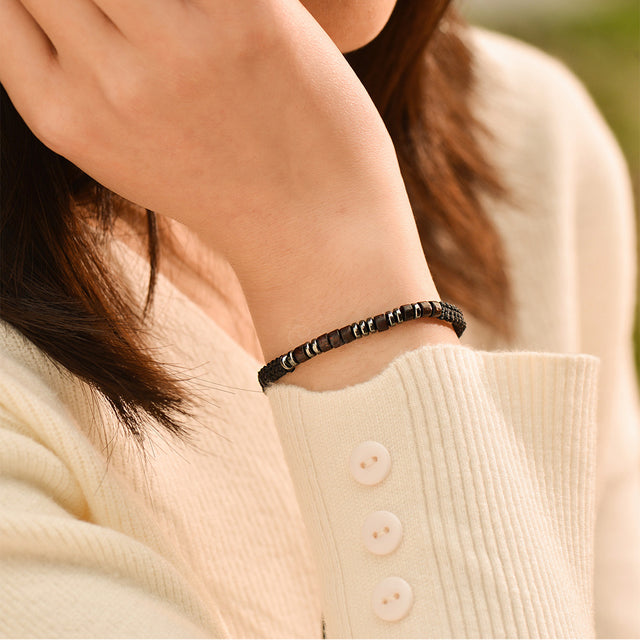 Model wearing The Day I Lost You Morse Code Bracelet