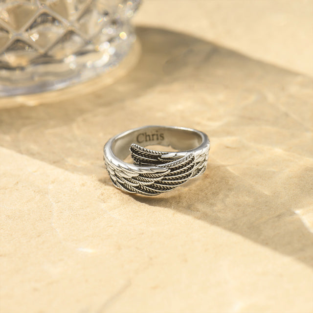 creative shot of Personalized Guardian Angel Wing Ring