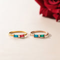 creative shots of two Personalized Baguette Birthstones Rings