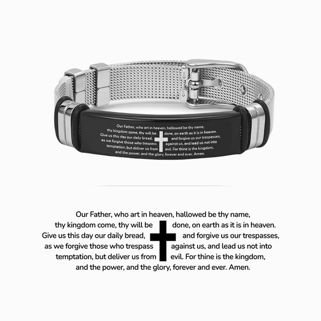 To My Grandson, Pray Through The Lord's Prayer Steel Bracelet with engraving details