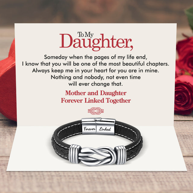 “Mother and Daughter Forever Linked Together” Braided Leather Bracelet Card Creative