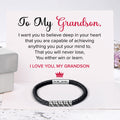 Love My Grandson Braided Leather Bracelet with message card