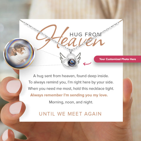 I'll Hold You in My Heart Personalized Photo Projection Necklace with heartwarming message card