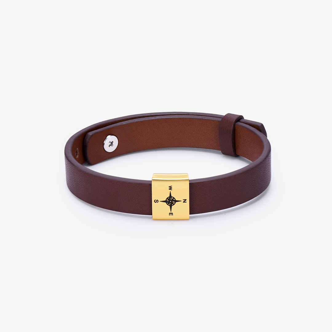 brown Personalized Name Leather Bracelet on white background