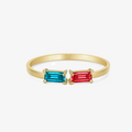 Gold Colored Personalized Baguette Birthstones on white background Ring