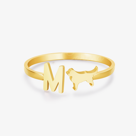 gold Custom Initial Pet Ring on white background