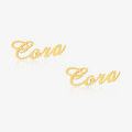 gold-colored Personalized Name Stud Earrings on a white background