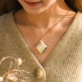 model wearing the Diamond Pattern Locket Necklace