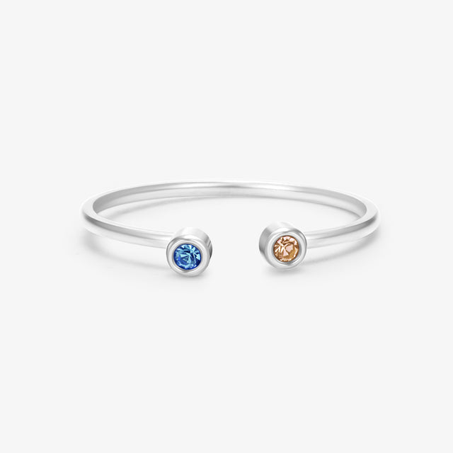 silver Dual Birthstone Ring on white background