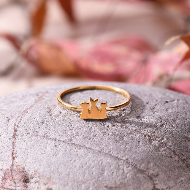 gold Engraved Animal Initial Ring on stone