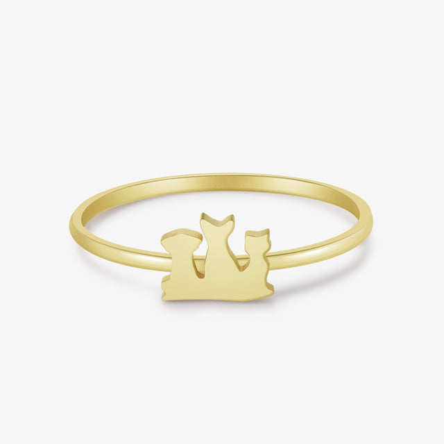 gold Engraved Animal Initial Ring on white background