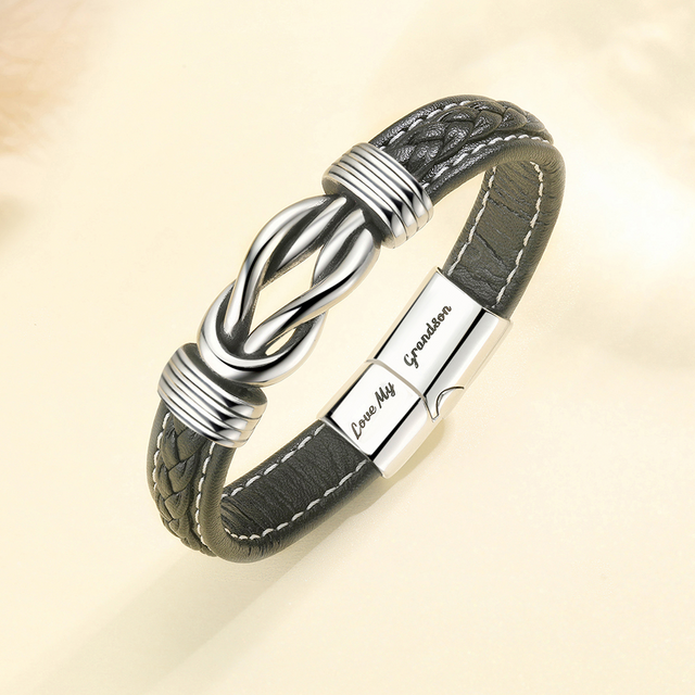 Lifestyle shot of To My Grandson, Love You Forever Linked Braided Leather Bracelet