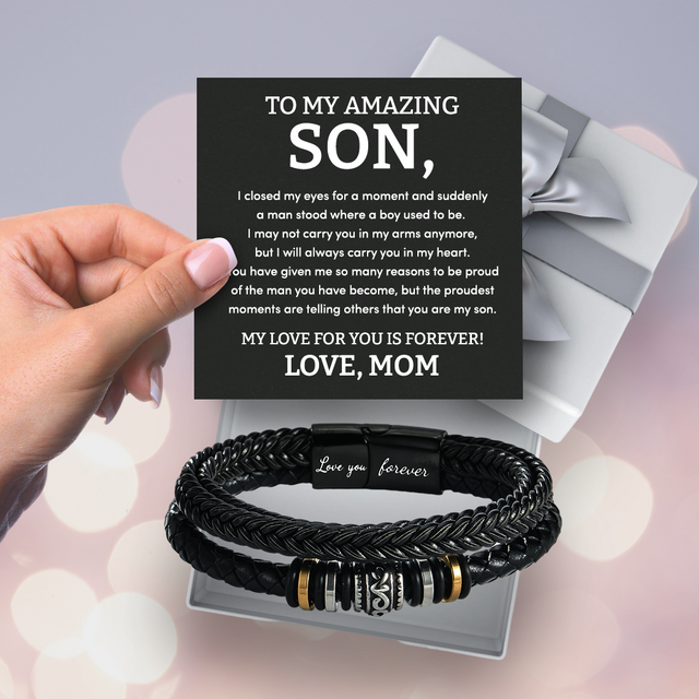 To My Son, My Love For You Is Forever Double Row Bracelet with heartwarming message card