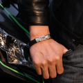 male model wearing Mother and Son Forever Linked Together Braided Leather Bracelet