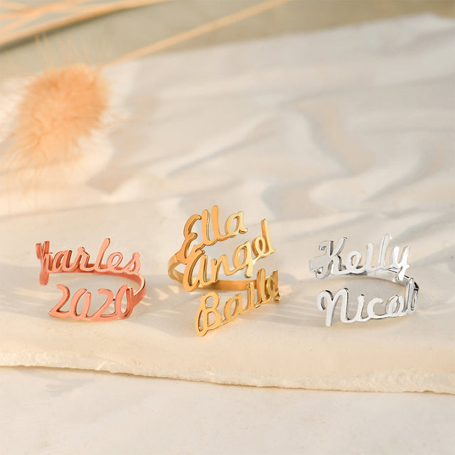 rose gold, gold and silver colored Personalized Dual Name Ring