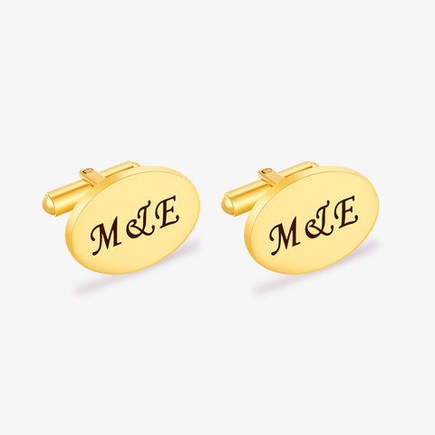 gold Personalized Engraved Initial Cufflinks on white background