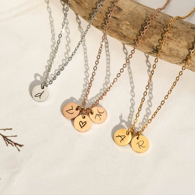 silver, rose gold, and gold variant Dainty Initial Disc Necklace