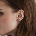 model wearing the rose gold variant Personalized Name Stud Earrings