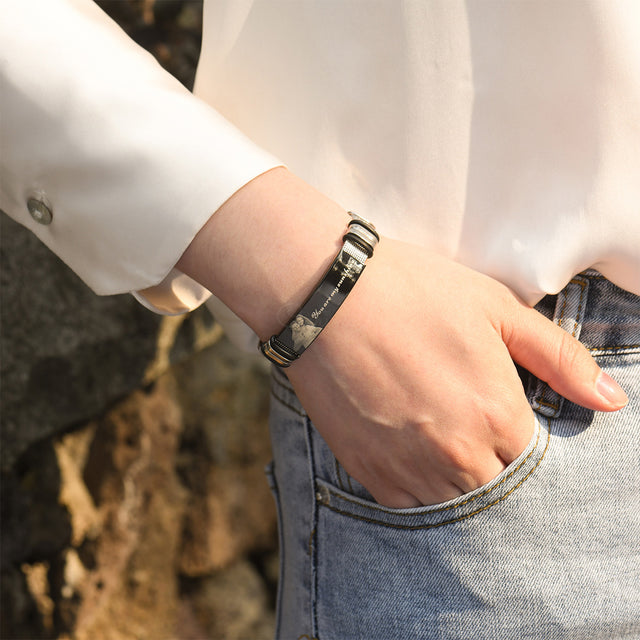 female model wearing Personalized Spotify Photo Bracelet