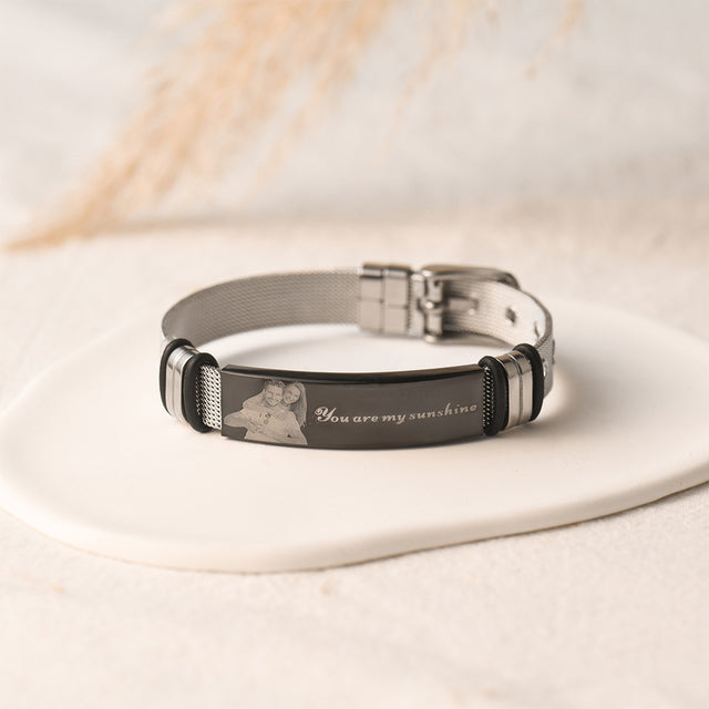 Personalized Spotify Photo Bracelet on a plain white disc