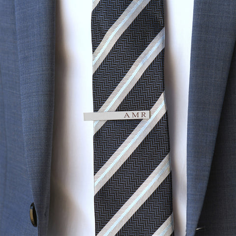 neck tie with silver Personalized Tie Clip