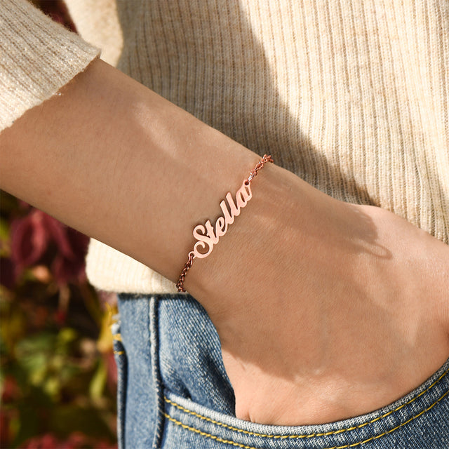 Model wearing Personalized Script Name Bracelet