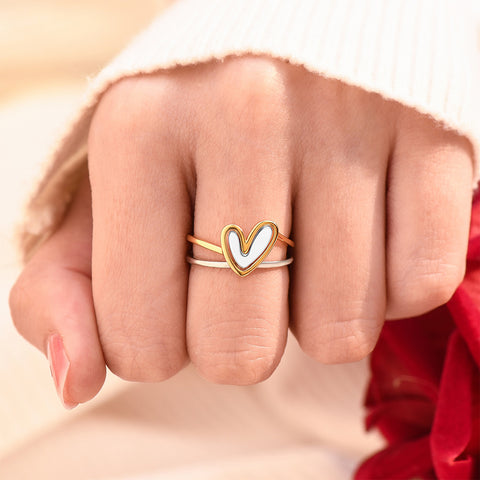 female model wearing Self Love Layered Heart Ring