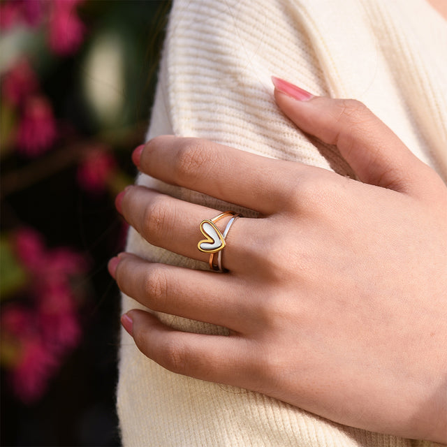 female model wearing Self Love Layered Heart Ring