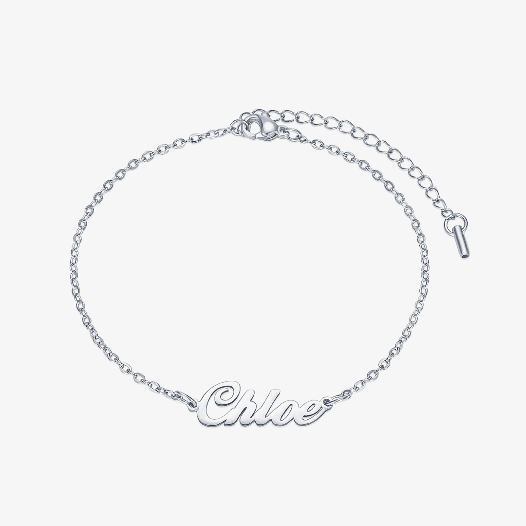 Silver variant of Love You Forever Personalized Script Name Anklet