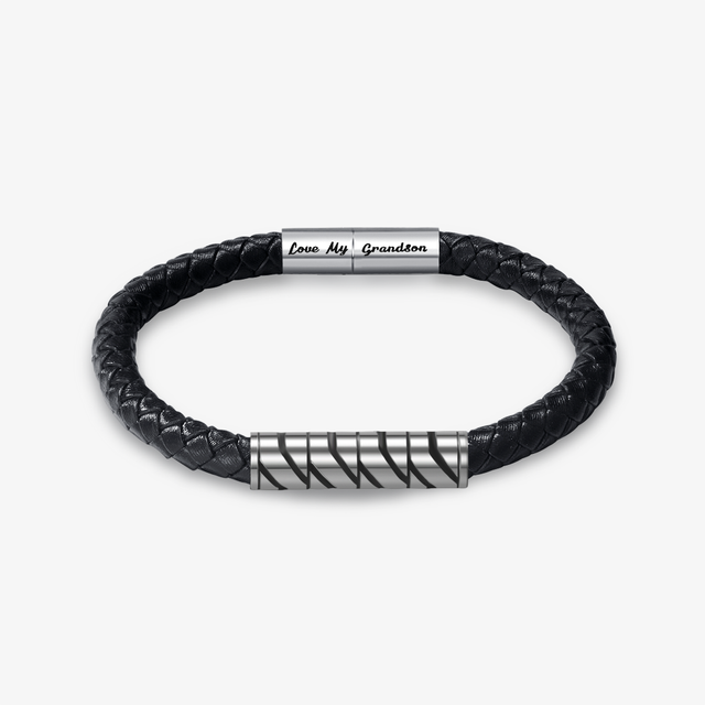 Love My Grandson Braided Leather Bracelet on white background