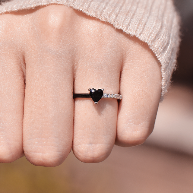 I'm Choosing My Peace Black Enamel Ring worn by a female model