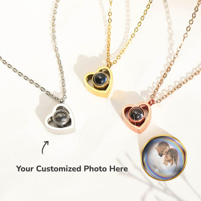 Lifestyle shot of I'll Hold You in My Heart Personalized Photo Projection Necklace