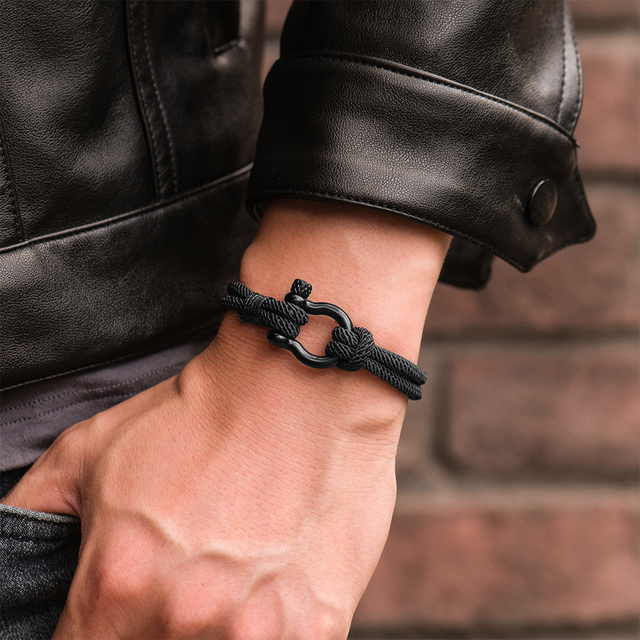 male model wearing black “I Love You, My Grandson” Nautical Bracelet