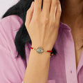 Model wearing To My Daughter, Evil Eye Red String Protection Bracelet