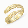 gold variant of Personalized Adjustable Plume Ring in white backgrounf