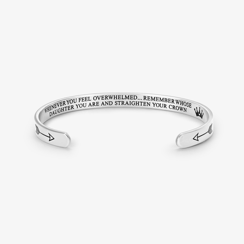 silver Straighten Your Crown Personalizable Cuff Bracelet on white background