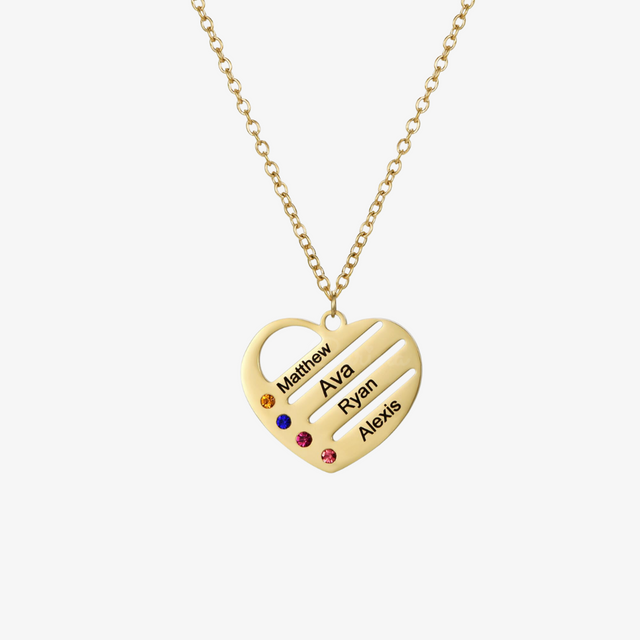 Personalized Name with Birthstones Heart Necklace Gold variant on white background