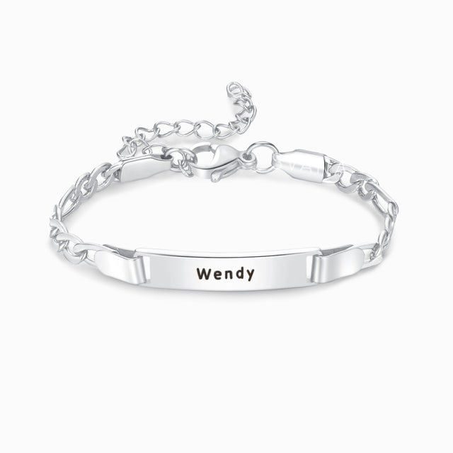 silver Personalized Baby Bracelet on white background