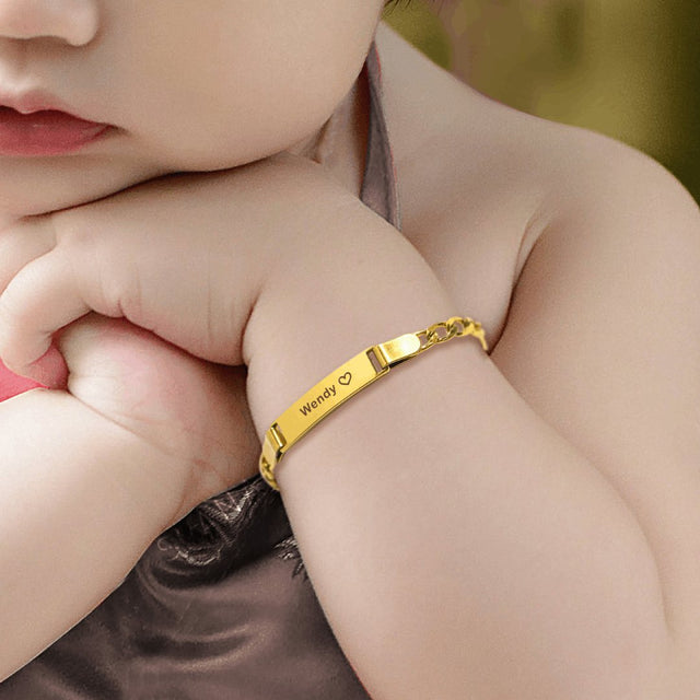 baby wearing gold Personalized Baby Bracelet