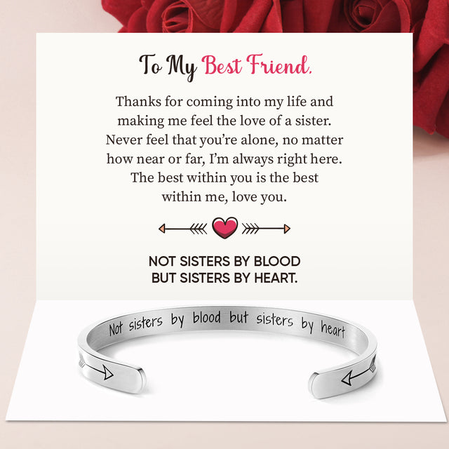 Not Sisters By Blood, But Sisters By Heart Bracelet card design and message