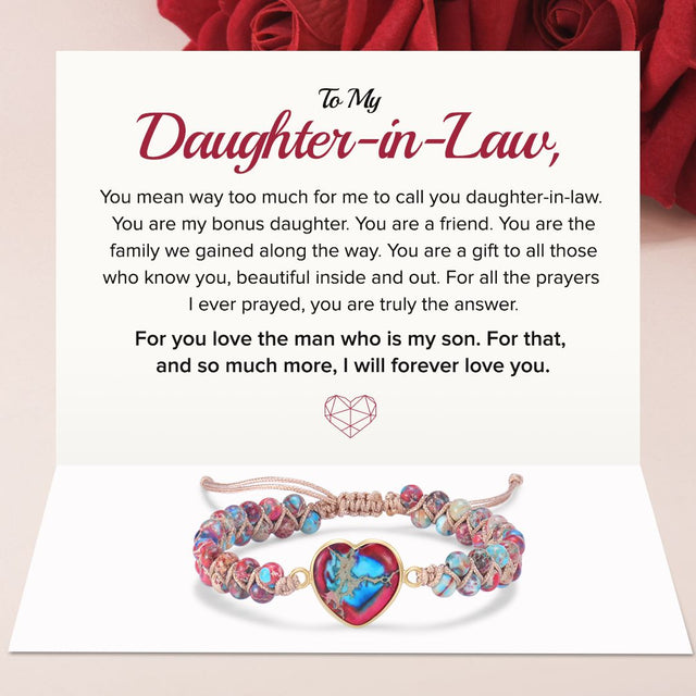 To My Daughter-In-Law, I Will Forever Love You Jasper Heart Bracelet Card Creative