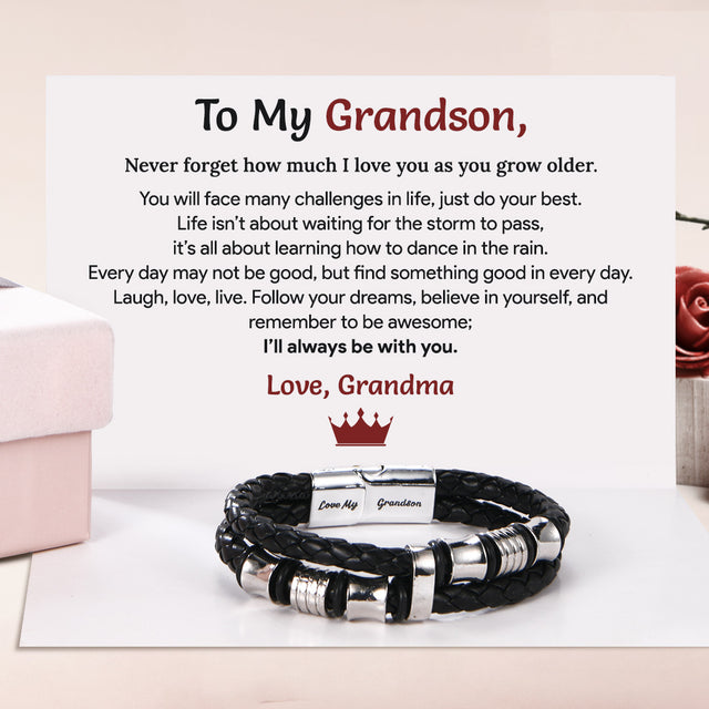 To My Grandson, I Will Always Be With You Bracelet Love Grandma Card Creative