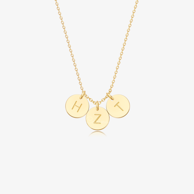 Gold Personalized Initial Disc Necklace in white background