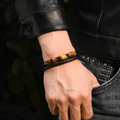 Model wearing Tiger Eye Leather Bracelet